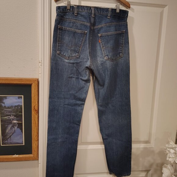 Vintage Orange Tag 70s or 80s , Levi Straus Jeans, 34 Waist 42 Length WORN - Picture 2 of 14